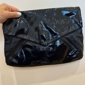 Jas‎ M.B London envelope clutch navy patent & black leather EC